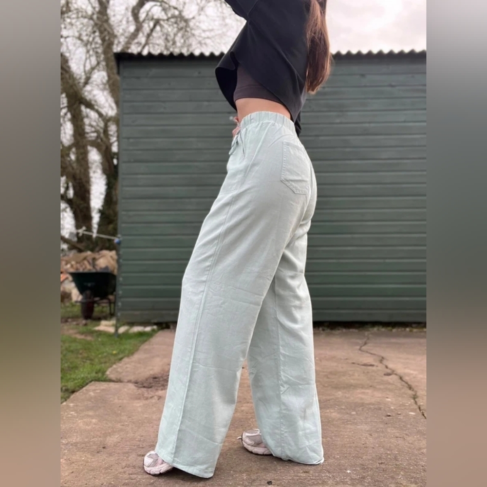 Wide Leg Drawstring Pants - Light Mint - image 4